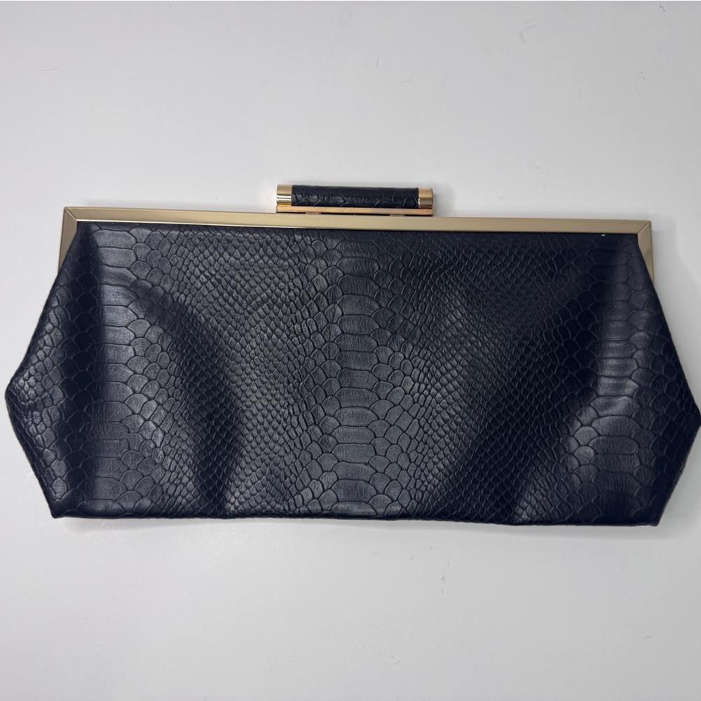 INC Black Embossed Snakeskin Print Clutch Bag, Clutch